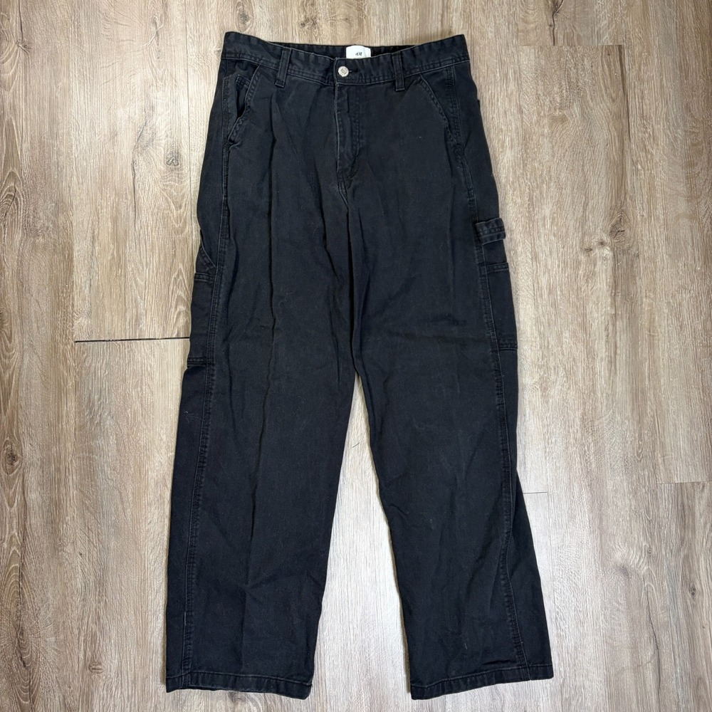 H&M Carpenter Jeans Mens 30x29 Black 100% Cotton Relaxed Fit Denim Utility